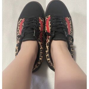 Vans Leopard Print Sneakers with Red Accents